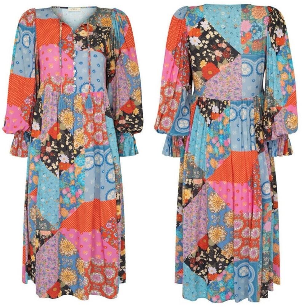 Spell & the Gypsy Bohemian Patchwork 70s Witchy Cha Cha Maxi Dress Size Medium - Picture 9 of 16